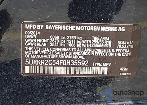 2015 BMW X5 Sdrive35I из США, поврежденный, VIN 5UXKR2C54F0H35592